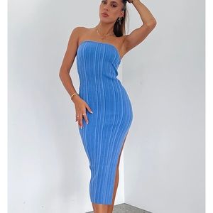 Whitefox Run with it Ribbed Midi Dress in Blue Basically new- worn once